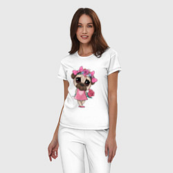 Пижама хлопковая женская Скромная собачка, цвет: белый — фото 2