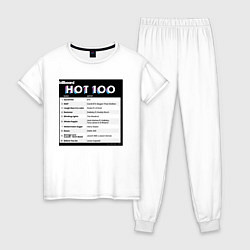Пижама хлопковая женская BTS DYNAMITE BILLBOARD HOT-100, цвет: белый