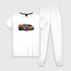 Пижама хлопковая женская Автомобиль бмв, цвет: белый