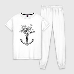 Пижама хлопковая женская Славянский якорь в виде дерева, цвет: белый