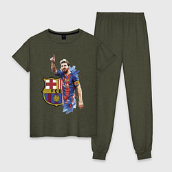 Пижама хлопковая женская Lionel Messi Barcelona Argentina!, цвет: меланж-хаки