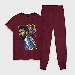 Пижама хлопковая женская Lionel Messi Barcelona Argentina Striker, цвет: меланж-бордовый