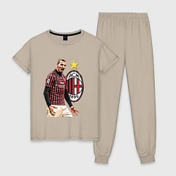 Пижама хлопковая женская Zlatan Ibrahimovic Milan Italy, цвет: миндальный