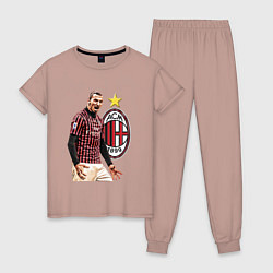 Пижама хлопковая женская Zlatan Ibrahimovic Milan Italy, цвет: пыльно-розовый