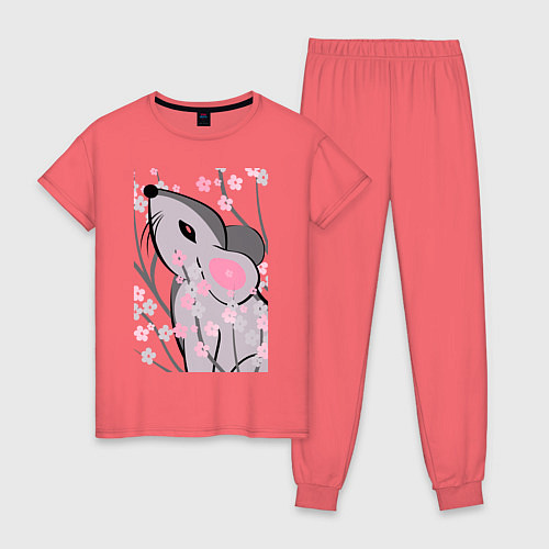 Женская пижама Мышка и сакура / Коралловый – фото 1