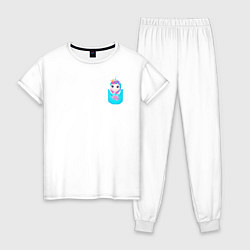 Пижама хлопковая женская Карманный единорог, цвет: белый