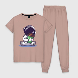 Пижама хлопковая женская Астронавт и кофе, цвет: пыльно-розовый