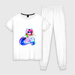 Пижама хлопковая женская Единорог, цвет: белый