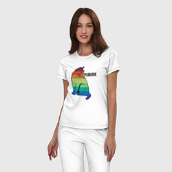 Пижама хлопковая женская Rainbow Cat, цвет: белый — фото 2
