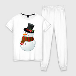 Пижама хлопковая женская Снеговик, цвет: белый