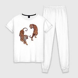 Пижама хлопковая женская Тигры, цвет: белый