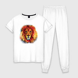 Пижама хлопковая женская Лев акварельный, цвет: белый