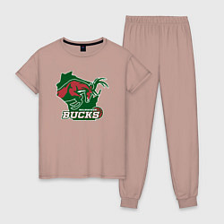 Пижама хлопковая женская Milwaukee Bucks, цвет: пыльно-розовый
