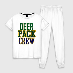 Пижама хлопковая женская Deer Pack Crew, цвет: белый