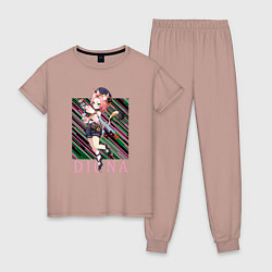 Пижама хлопковая женская Диона Genshin Impact, цвет: пыльно-розовый