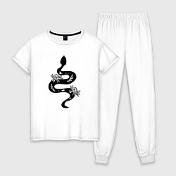 Пижама хлопковая женская Змея с Цветами, цвет: белый