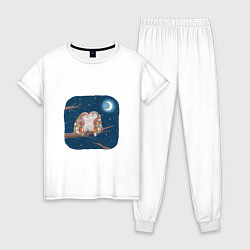 Пижама хлопковая женская Ночные обнимашки, цвет: белый