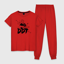 Пижама хлопковая женская DDT Юрий Шевчук, цвет: красный