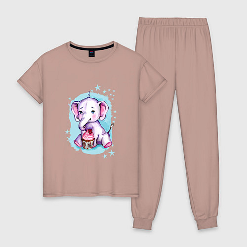 Женская пижама Милый слоник и пирожное / Пыльно-розовый – фото 1