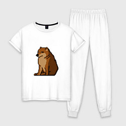 Пижама хлопковая женская Собака Мем!, цвет: белый