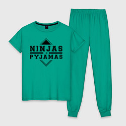 Пижама хлопковая женская Ninjas In Pyjamas цвета зеленый — фото 1