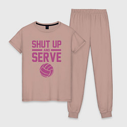 Пижама хлопковая женская Shut Up And Serve, цвет: пыльно-розовый