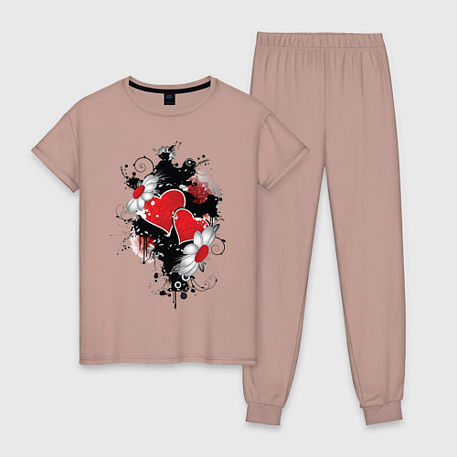 Женская пижама Сердца и ромашки / Пыльно-розовый – фото 1
