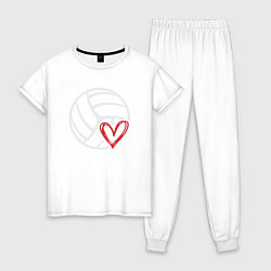 Пижама хлопковая женская Love Volleyball, цвет: белый