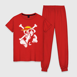 Пижама хлопковая женская Луффи пират Соломенной Шляпы One Piece, цвет: красный