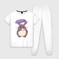 Пижама хлопковая женская Кавайный Тоторо с зонтиком, цвет: белый