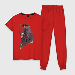 Пижама хлопковая женская Скарамучча, цвет: красный