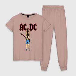 Пижама хлопковая женская ACDC - Flick of the Switch, цвет: пыльно-розовый