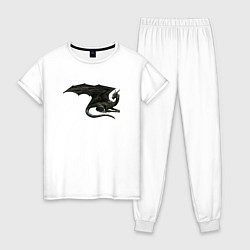 Пижама хлопковая женская Черный дракон, цвет: белый