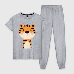 Пижама хлопковая женская Cartoon Tiger, цвет: меланж