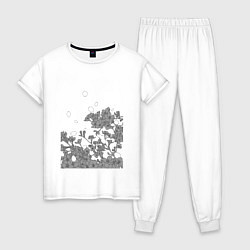 Пижама хлопковая женская Сакура в минимализме, цвет: белый