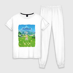 Пижама хлопковая женская Genshin Impact Геншин Импакт Poster, цвет: белый