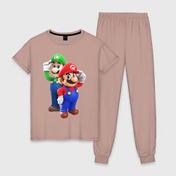 Пижама хлопковая женская Mario Bros, цвет: пыльно-розовый