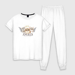Пижама хлопковая женская Кошки ангелы, цвет: белый