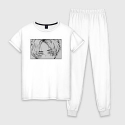 Пижама хлопковая женская Аниме персонаж Суровый взгляд, цвет: белый