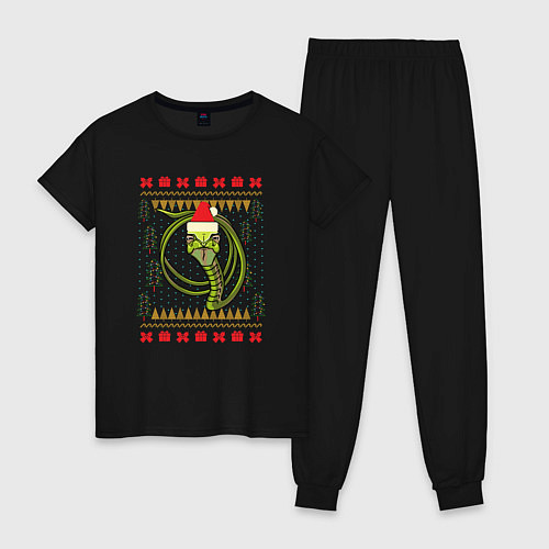 Женская пижама Рождественский свитер Скептическая змея / Черный – фото 1