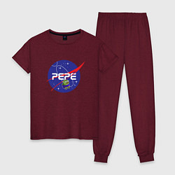 Пижама хлопковая женская Pepe Pepe space Nasa, цвет: меланж-бордовый