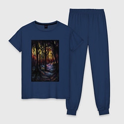 Пижама хлопковая женская Деревья в ночи, цвет: тёмно-синий