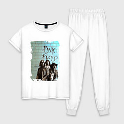 Пижама хлопковая женская PINK FLOYD, постер, цвет: белый