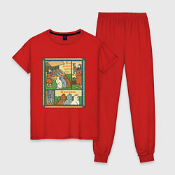Пижама хлопковая женская Рыбов продаёте Красивое мем в средневековом стиле, цвет: красный