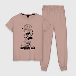 Пижама хлопковая женская Яой про Геноса и Сайтама One Punch-Man, цвет: пыльно-розовый
