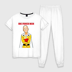 Пижама хлопковая женская Сайтама безразличие One Punch-Man, цвет: белый