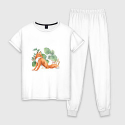 Пижама хлопковая женская Лисичка и лопухи, цвет: белый