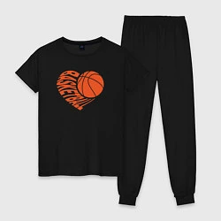 Пижама хлопковая женская Баскетбольное сердце, цвет: черный
