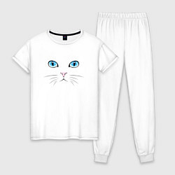 Пижама хлопковая женская Белый кот 01, цвет: белый