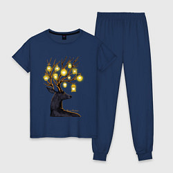 Пижама хлопковая женская Рождественские огни, цвет: тёмно-синий